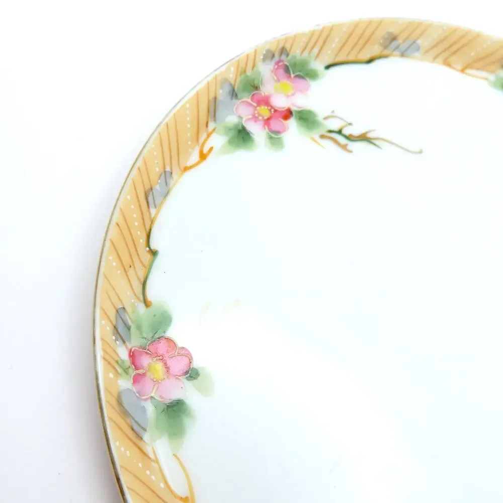 Antique Nippon Hand Painted Porcelain Plate Pink Floral Raised Enamel 1920 Japan
